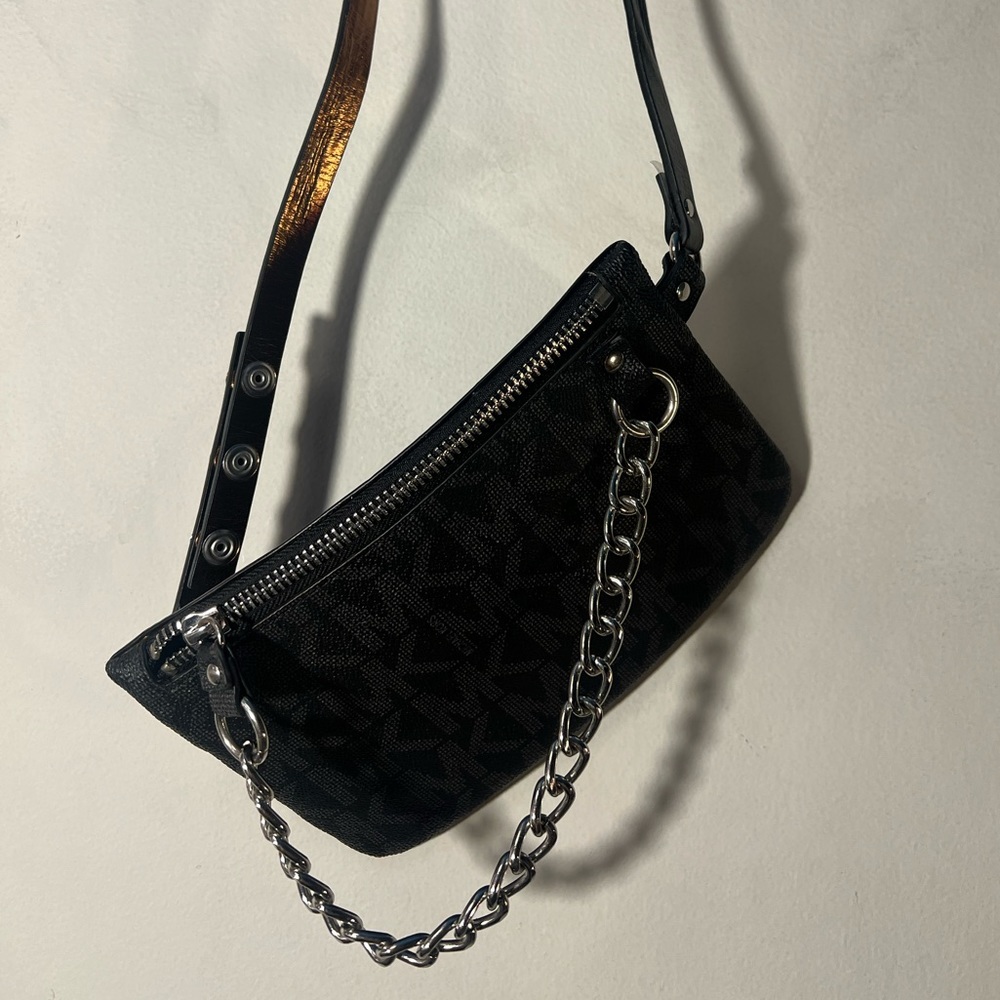 Michael Kors MK Fanny Pack Belt with Pull Chain, Black/Grey